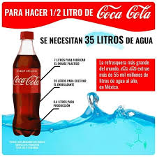 huella hídrica de la cocacola, es de 35 litros para obtener medio litro de cocacola